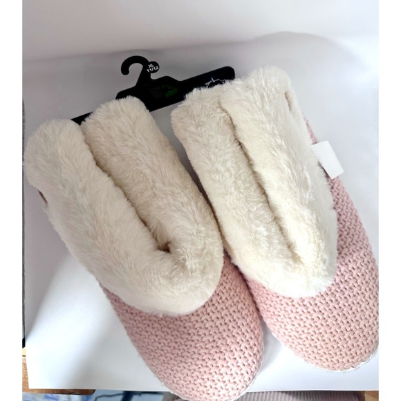 Joe Boxer Women's Slippers XL 11/12 Pink Luna Faux Fur Knit Cozy House Shoes NWT - Picture 6 of 8